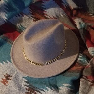 Altar'd State Fedora Hat Wool Wide Brim Gold Chain Festival Chic